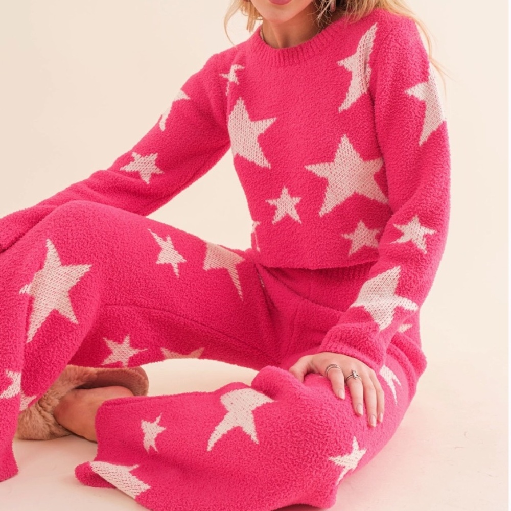NEW Blue B Soft Cozy Star Print Crop Long Slv Sweater with Matching Pants S,M